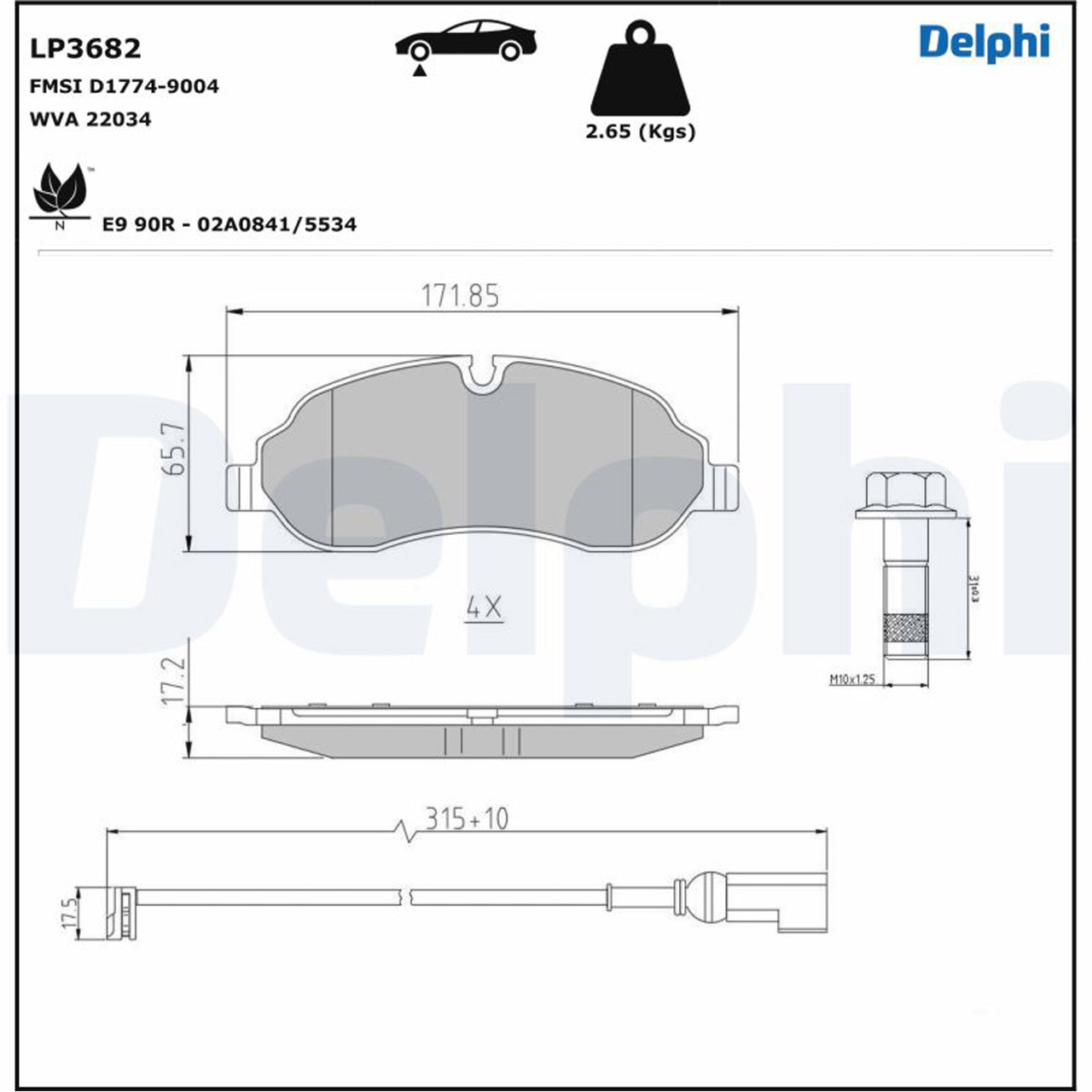 DELPHI LP3682 Bremsbeläge + Warnkontaktsensor FORD Tourneo Custom Transit V362 V363 vorne