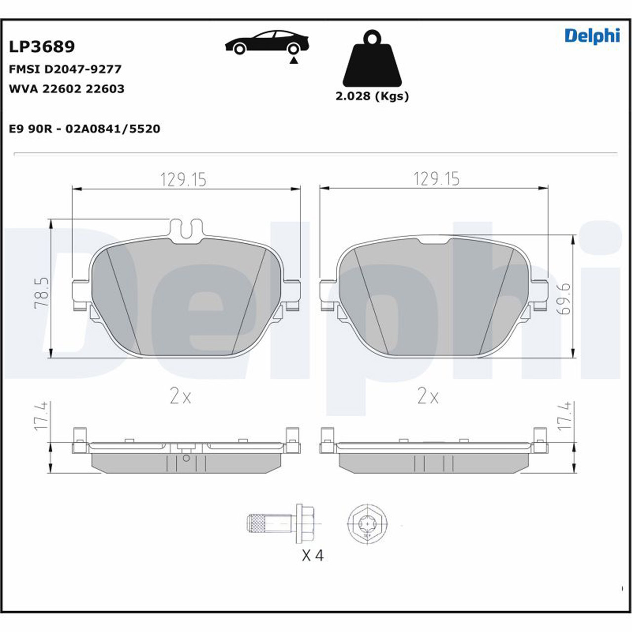 DELPHI LP3689 Bremsbeläge Bremsklötze MERCEDES W213 S213 C/A238 C257 N293 X253 hinten