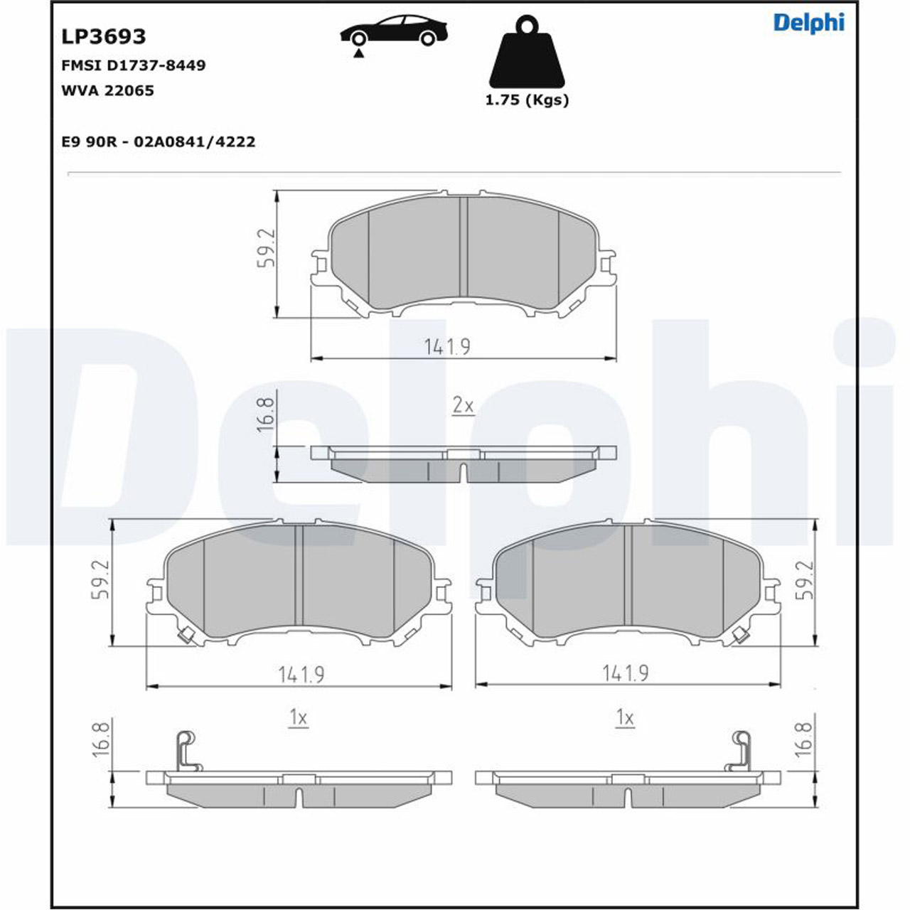 DELPHI LP3693 Bremsbeläge NISSAN Qashqai 2 (J11) X-Trail 3 (T32) RENAULT Koleos 2 vorne