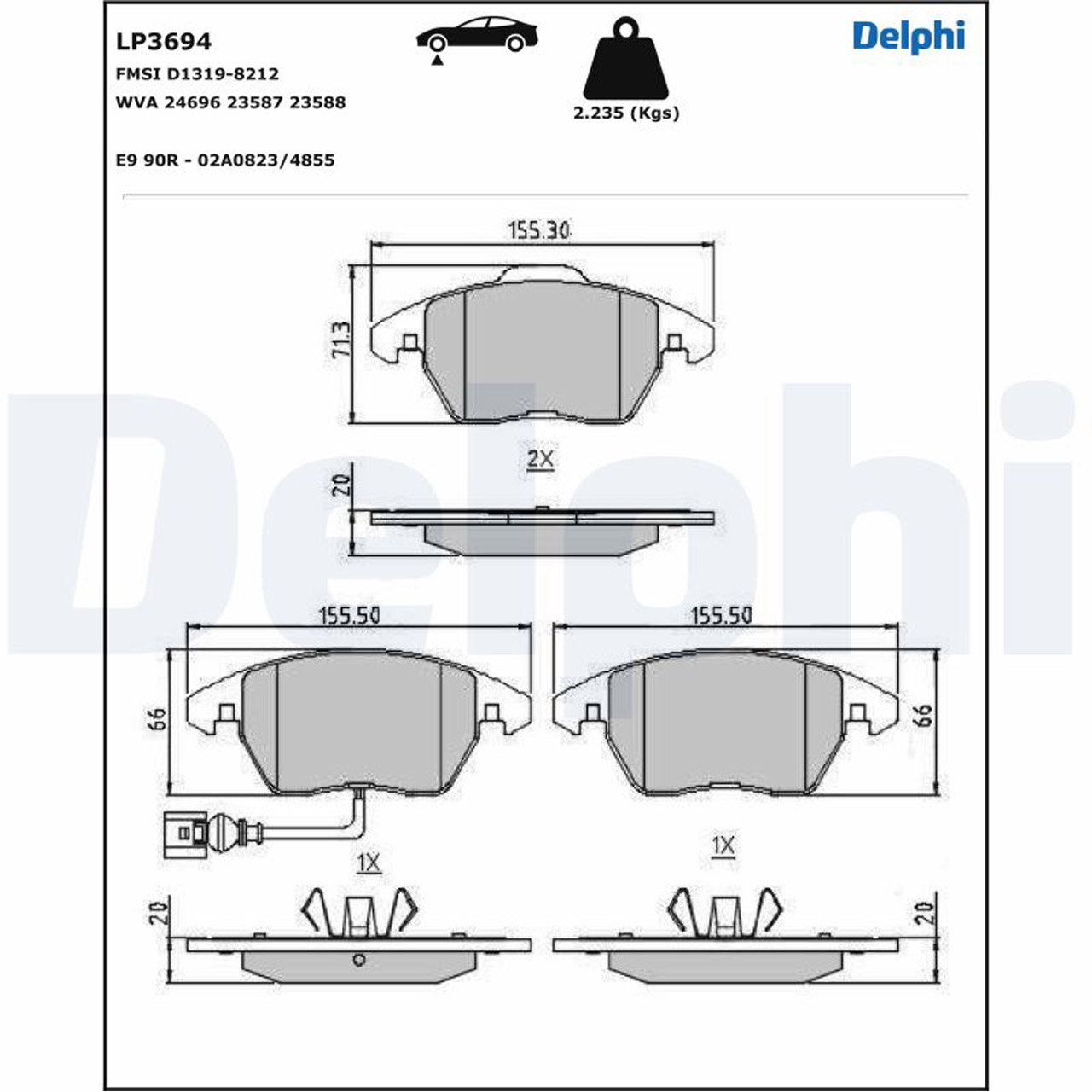 DELPHI LP3694 Bremsbeläge + Sensor VW Golf 5 6 Passat B6 B7 Polo 5 Touran AUDI A3 8P vorne