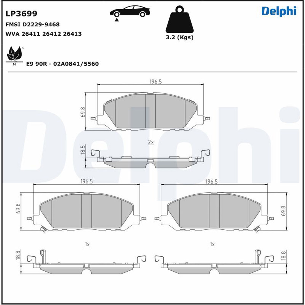 DELPHI LP3699 Bremsbeläge FORD Explorer (U6_) 3.0 EcoBoost Plug-in Hybrid AWD vorne