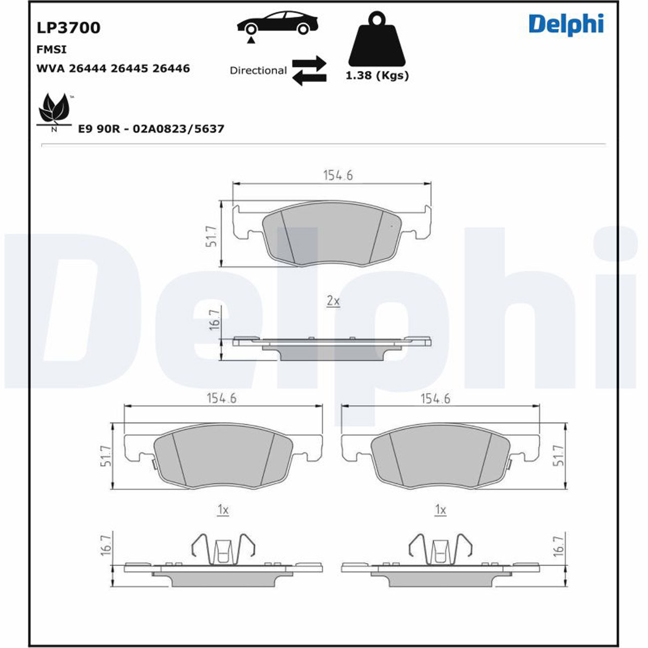 DELPHI LP3700 Bremsbeläge MAZDA 2 (KB) 1.5 Hybrid TOYOTA Aygo X (B7) Yaris (P21) vorne