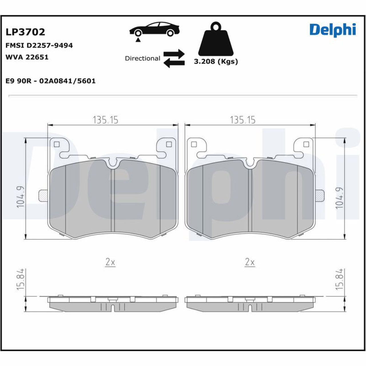 DELPHI LP3702 Bremsbeläge LAND ROVER Range Rover Velar (L560) 5.0 SCV8 4x4 551 PS vorne