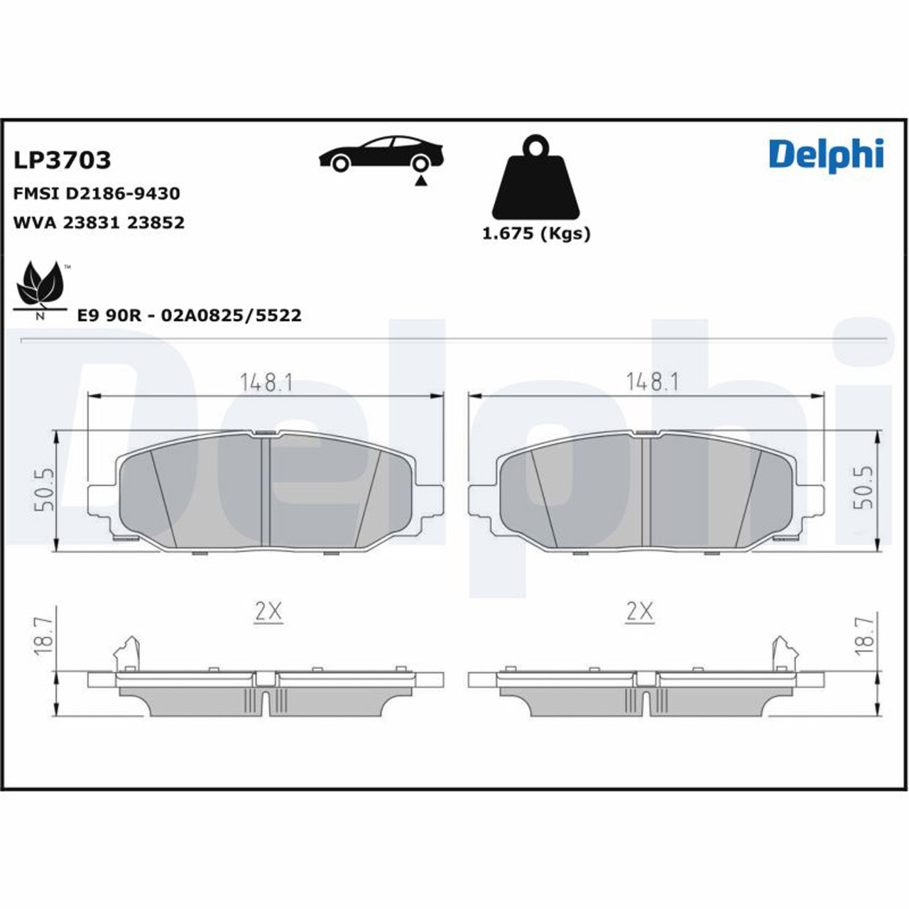 DELPHI LP3703 Bremsbeläge Bremsklötze Bremsbelagsatz JEEP Wrangler 4 (JL) hinten