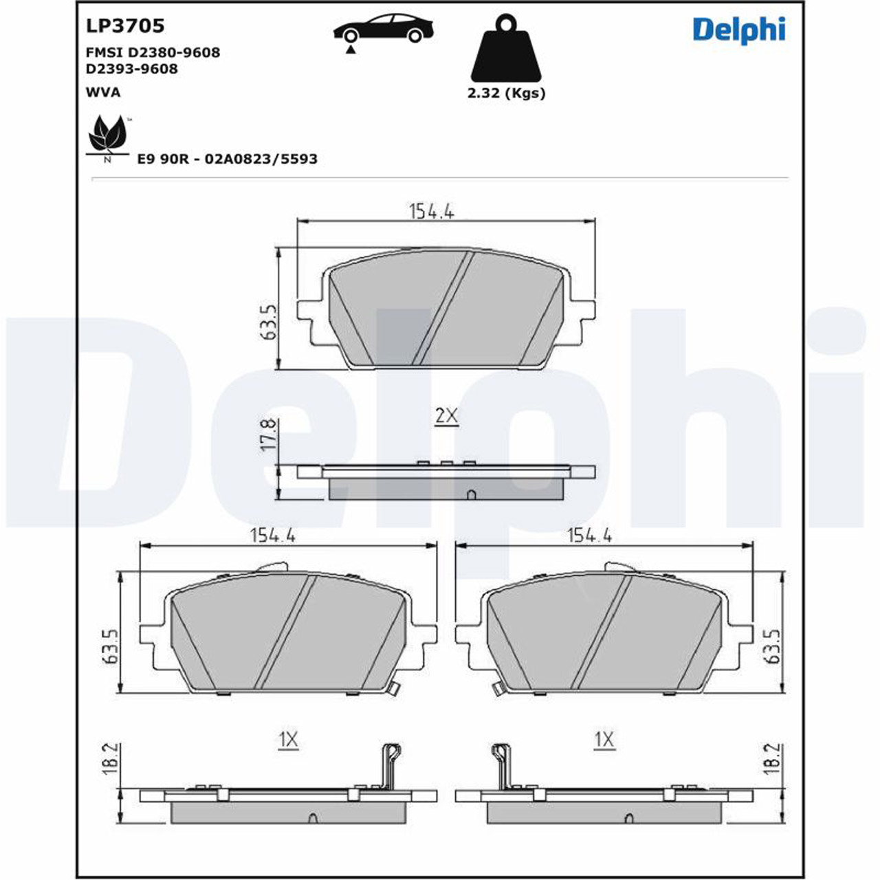 DELPHI LP3705 Bremsbeläge Bremsklötze HYUNDAI Santa Fe 4 (TM) KIA Sorento 4 (MQ4) vorne