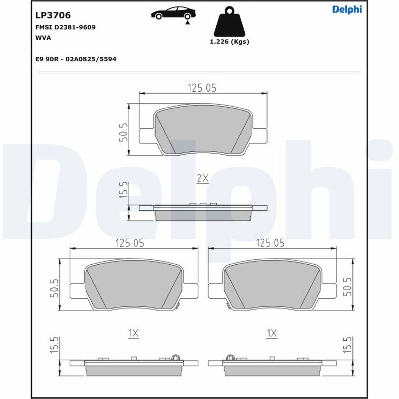 DELPHI LP3706 Bremsbeläge Bremsklötze HYUNDAI Santa Fe 4 (TM) KIA Sorento 4 (MQ4) hinten