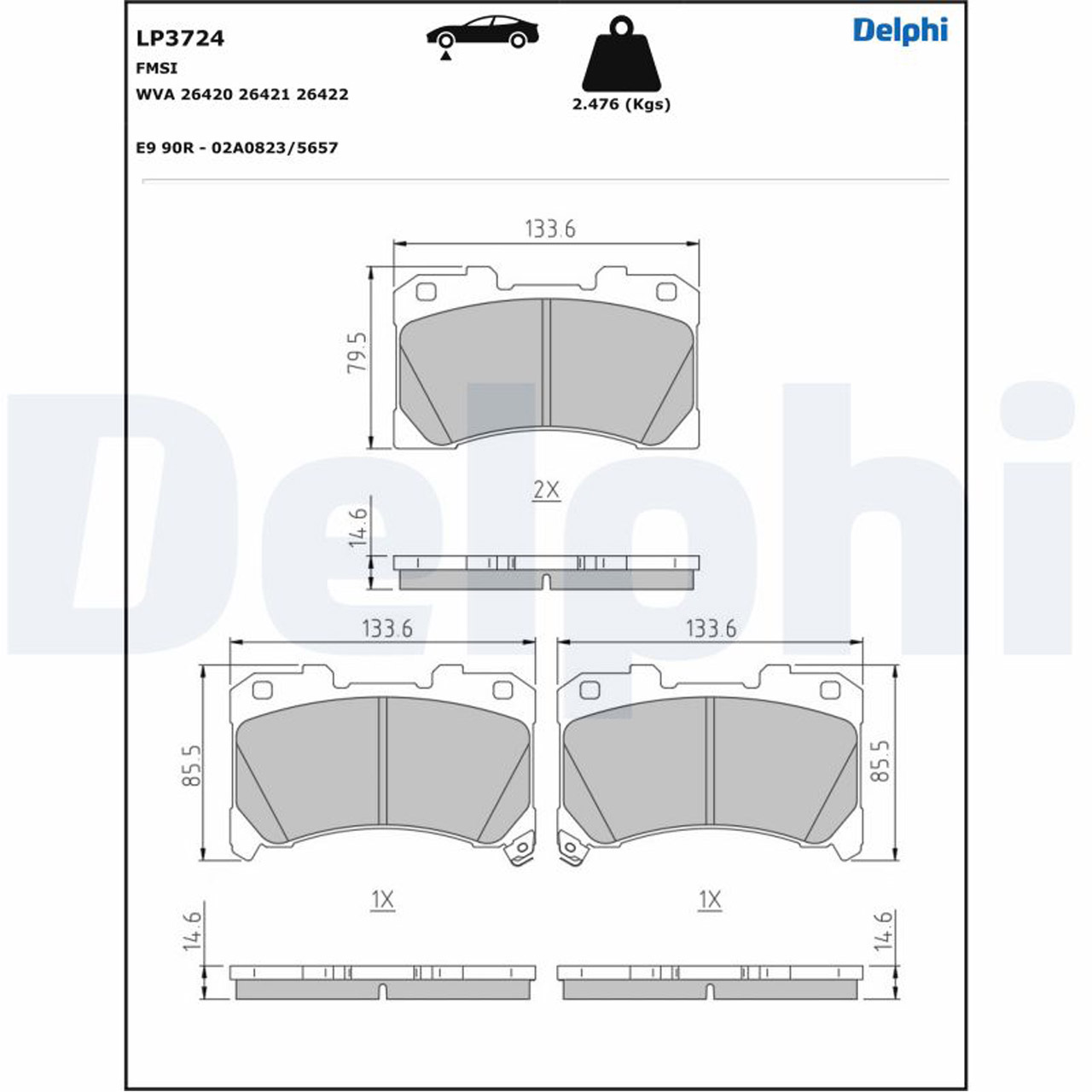 DELPHI LP3724 Bremsbeläge Bremsklötze TOYOTA Yaris P21 1.6 GR 4WD 261 PS vorne 0446552370