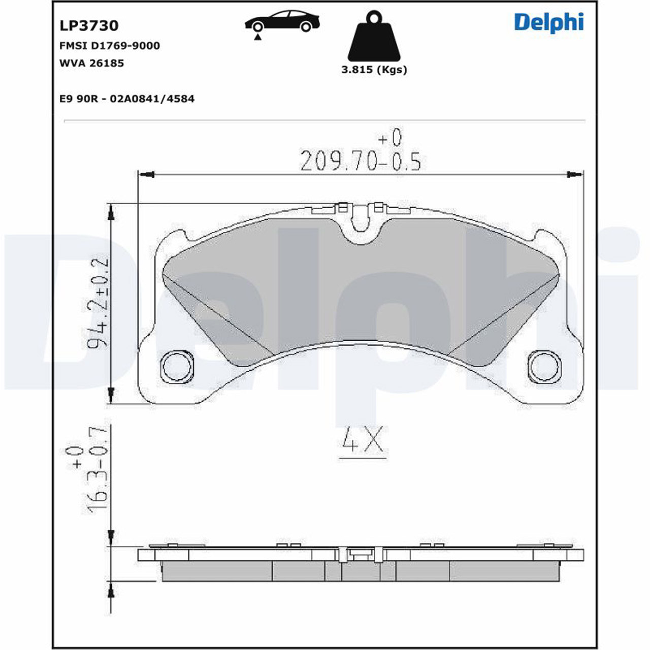 DELPHI LP3730 Bremsbeläge PORSCHE Macan (95B) 2.0 3.0 S Panamera (971) 2.9 4.0 vorne