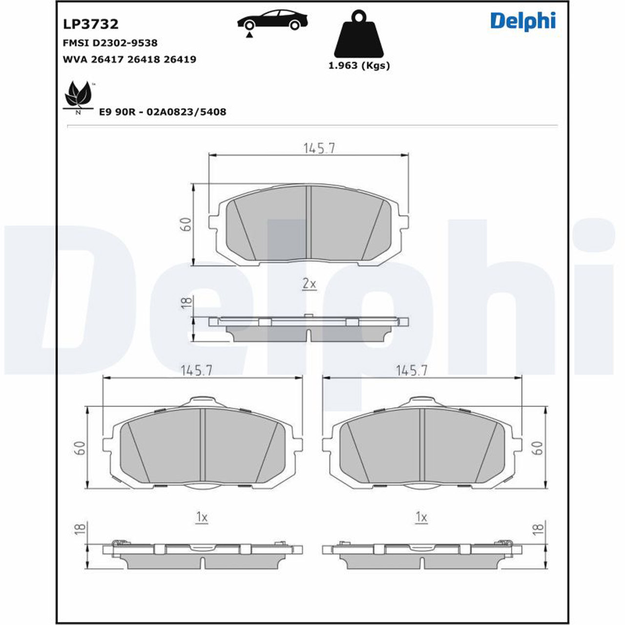 DELPHI LP3732 Bremsbeläge Bremsklötze HYUNDAI Sonata 8 (DN8) 2.5 MPI 179 PS vorne