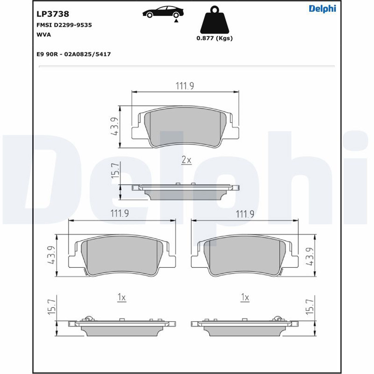 DELPHI LP3738 Bremsbeläge HYUNDAI Sonata 8 Tucson (NX4) KIA Niro 2 Sportage 5 hinten