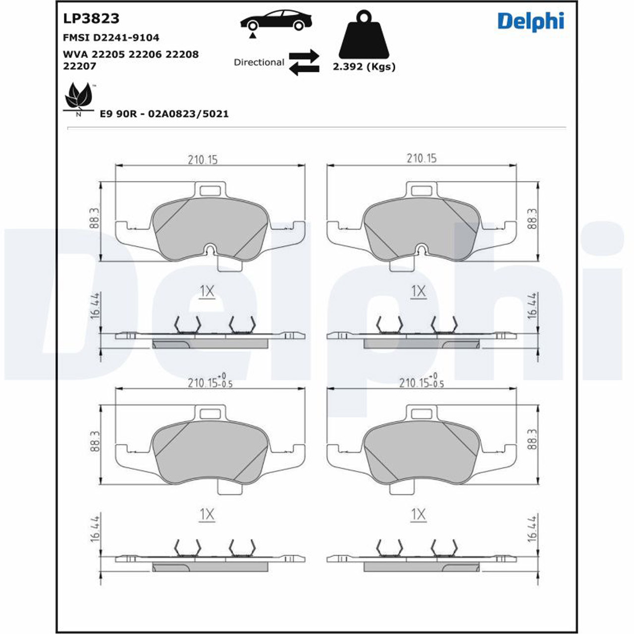 DELPHI LP3823 Bremsbeläge Bremsklötze AUDI TTS (FV3 FV9) PR-1LW/1LK/1LH vorne