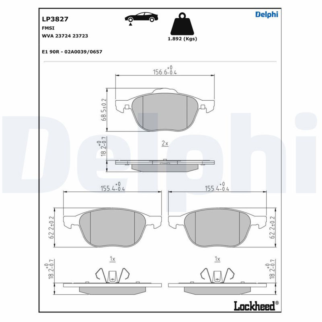 DELPHI LP3827 Bremsbeläge Bremsklötze FORD Focus 3 MK3 Grand / C-Max 2 Mk2 Ecosport vorne