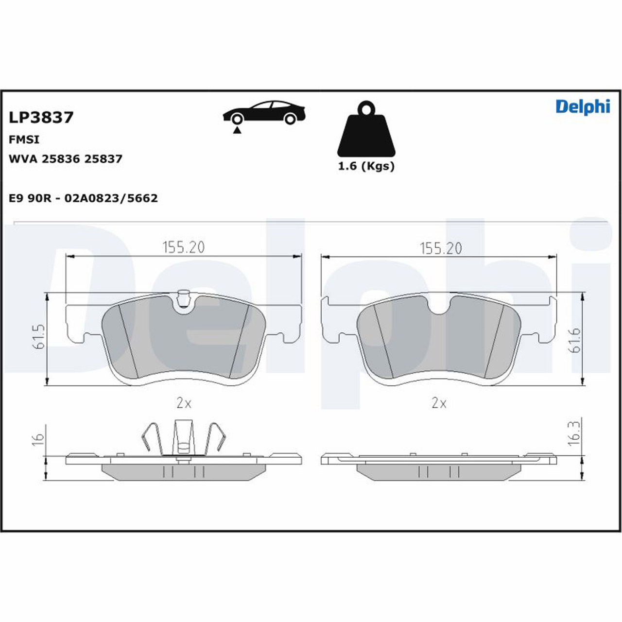 DELPHI LP3837 Bremsbeläge CITROEN Berlingo PEUGEOT Partner Rifter vorne 1678168580