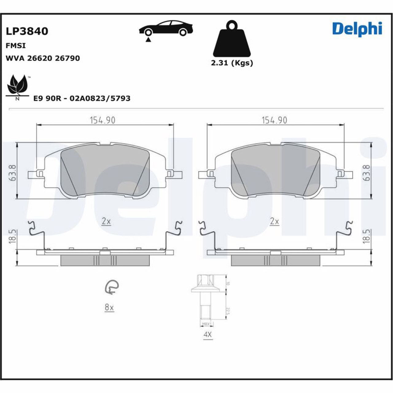 DELPHI LP3840 Bremsbeläge CITROEN C4 III DS 3 PEUGEOT 2008 II 208 II vorne 1681371180