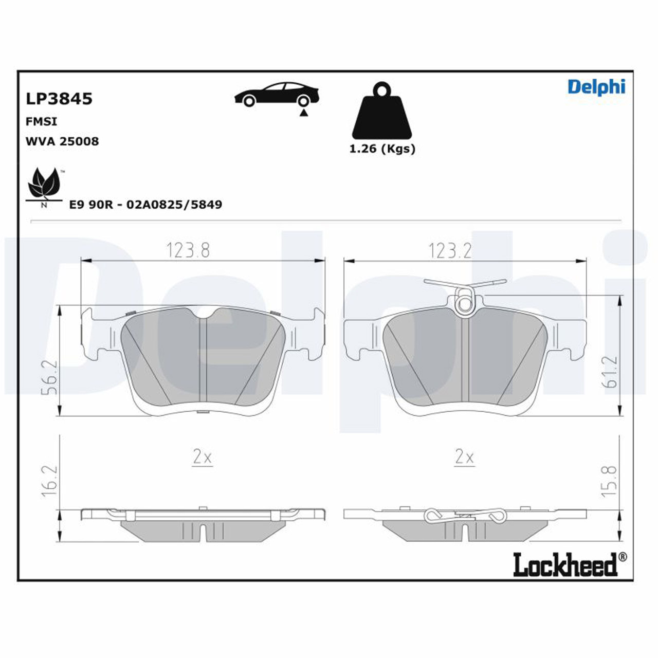 DELPHI LP3845 Bremsbeläge Bremsklötze AUDI Q2 (GA) SEAT Aatca (KH) PR-1KE/2EJ/0N1 hinten