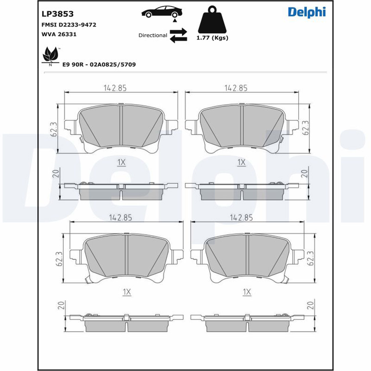 DELPHI LP3853 Bremsbeläge Bremsklötze JEEP Gladiator (JT_) Wrangler 4 (JL) hinten