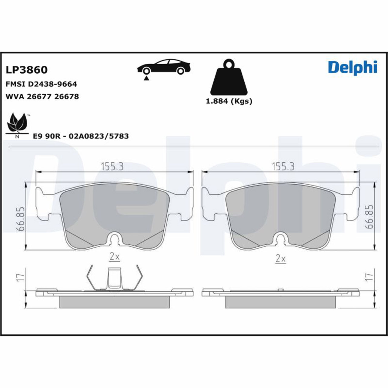 DELPHI LP3860 Bremsbeläge Bremsklötze VW Golf 8 Caddy 5 AUDI A3 8Y PR-1ZD vorne