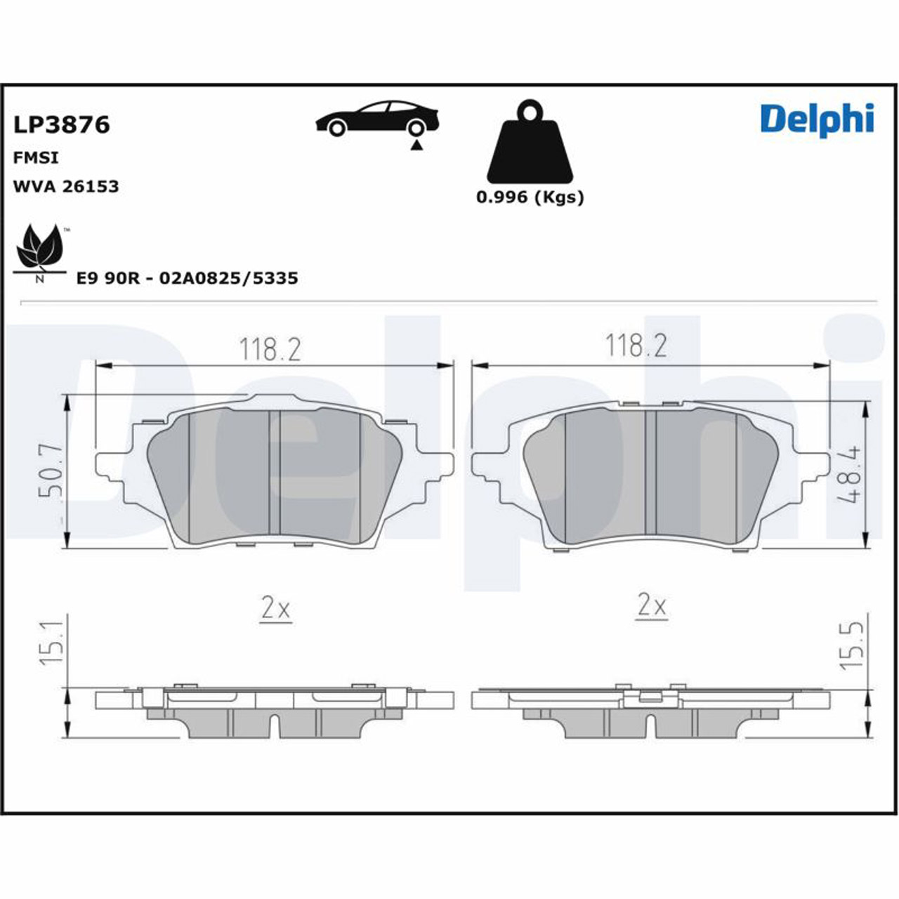 DELPHI LP3876 Bremsbeläge TOYOTA Corolla (_E21_) 2.0 Hybrid 184 PS hinten 0446602401