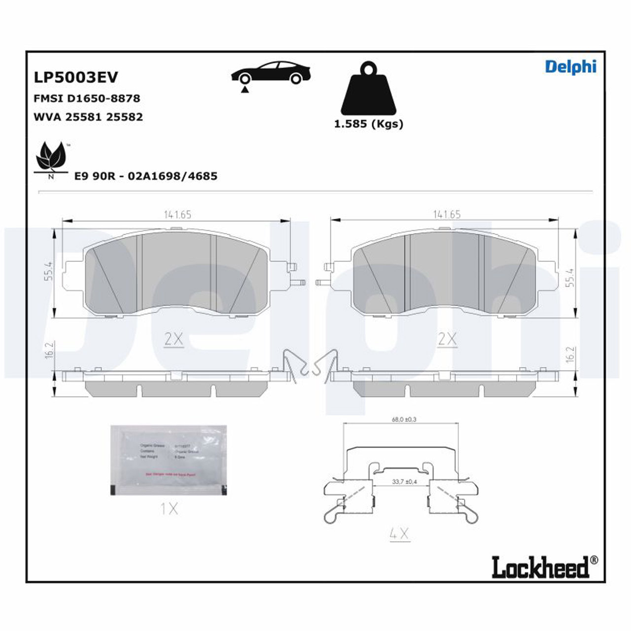 DELPHI LP5003EV Bremsbeläge Bremsklötze Bremsbelagsatz NISSAN LEAF (ZE0) ab 05.2014 vorne