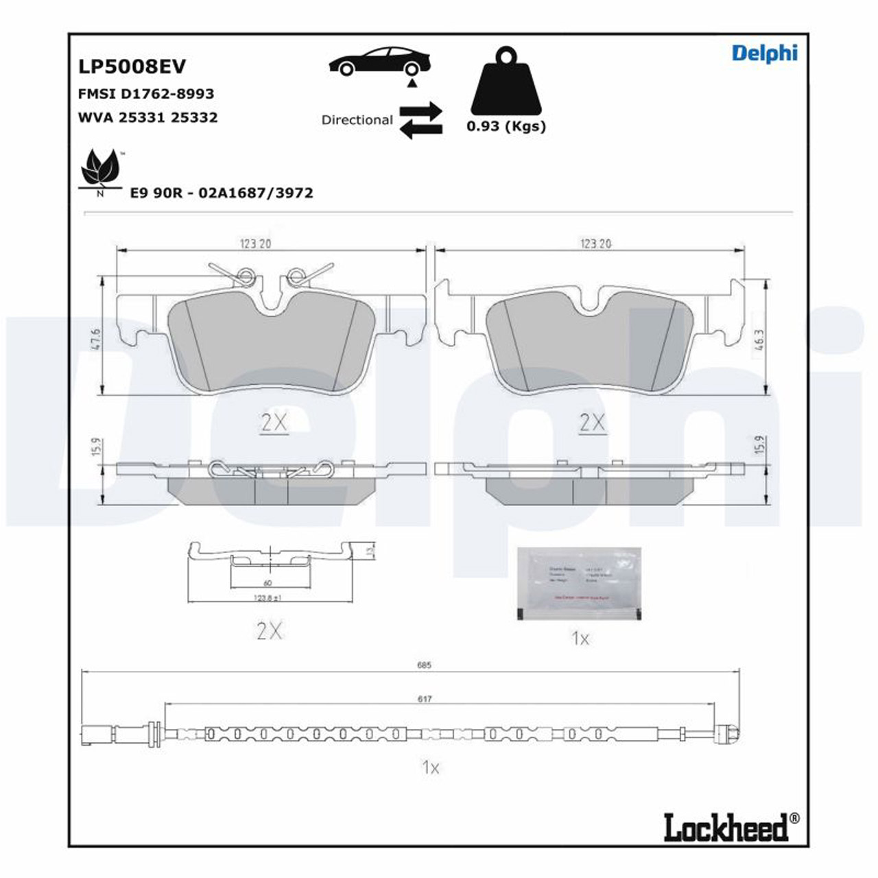 DELPHI LP5008EV Bremsbeläge BMW i3 (I01) 102/170/184 PS MINI R56 Cooper-SE hinten