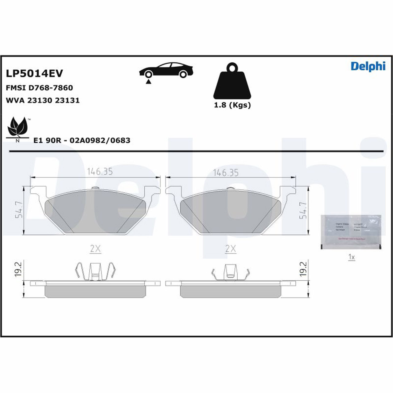 DELPHI LP5014EV Bremsbeläge VW e-Up SKODA E-Citigo SEAT Mii electric vorne