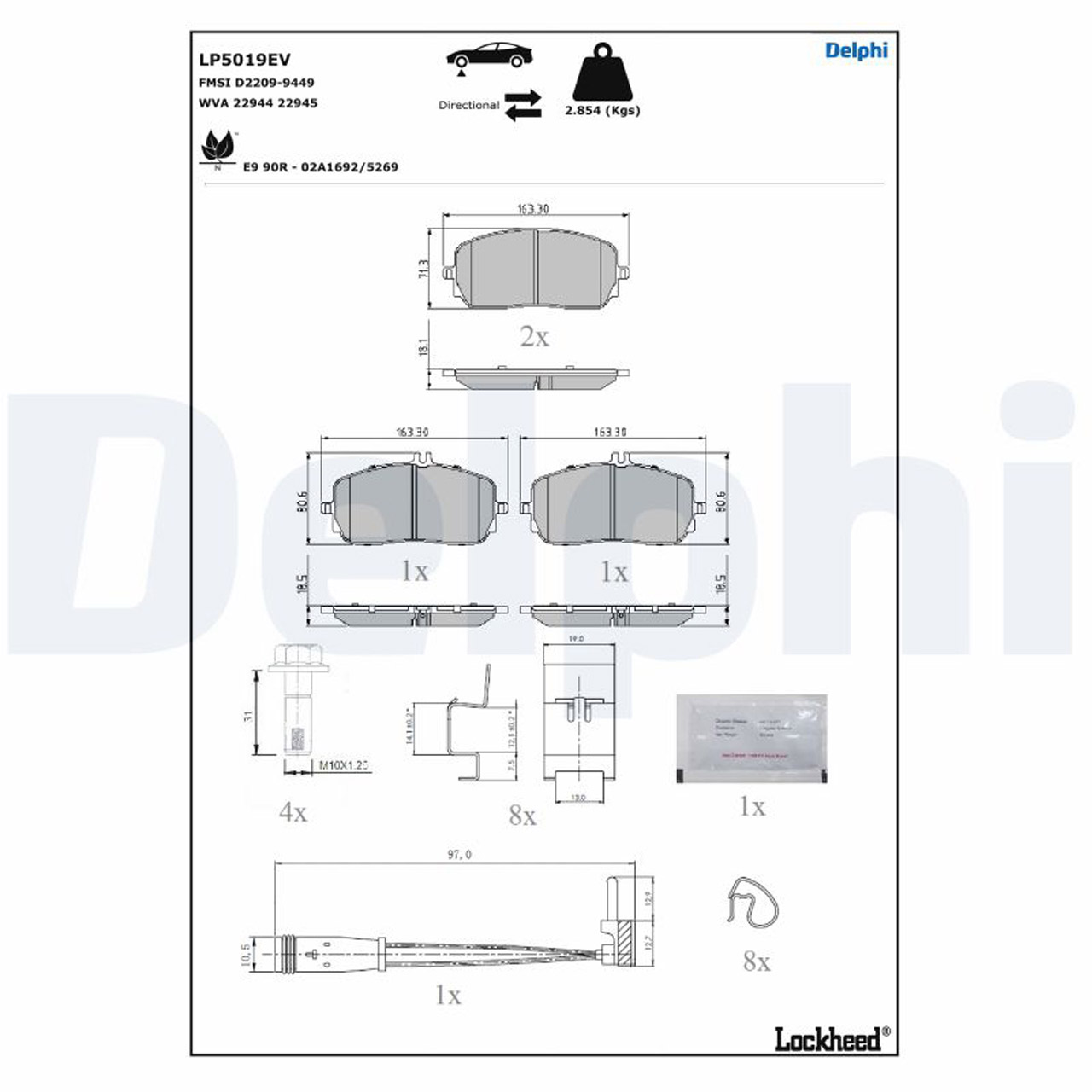 DELPHI LP5019EV Bremsbeläge Bremsklötze MERCEDES-BENZ EQB X243 250+ vorne 0004205603