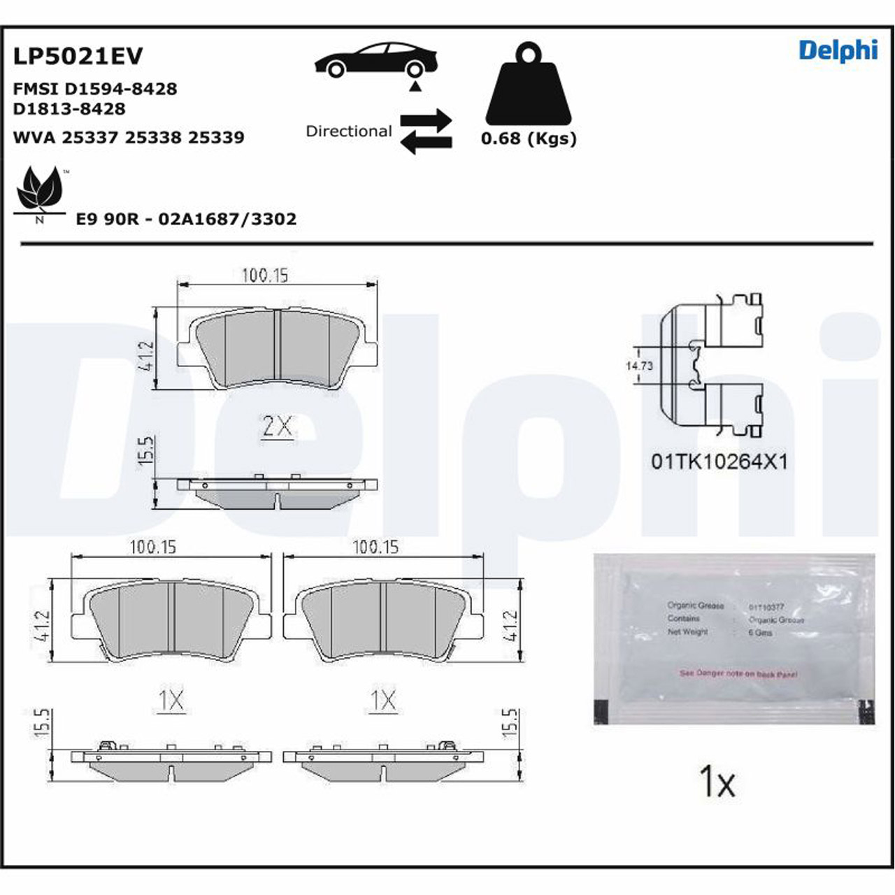 DELPHI LP5021EV Bremsbeläge Bremsklötze KIA Soul 2 (PS) EV 18/19MY hinten 58302E4A60