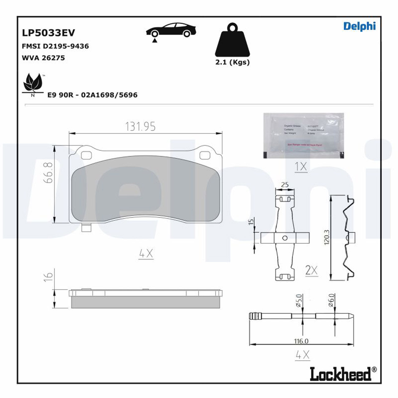 DELPHI LP5033EV Bremsbeläge Bremsklötze Bremsbelagsatz TESLA Model 3 (5YJ3) Y (5YJY) vorne