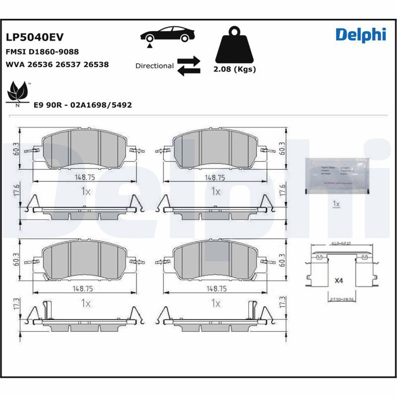 DELPHI LP5040EV Bremsbeläge Bremsklötze Bremsbelagsatz HONDA e (ZC7_) vorne 45022TYFE00