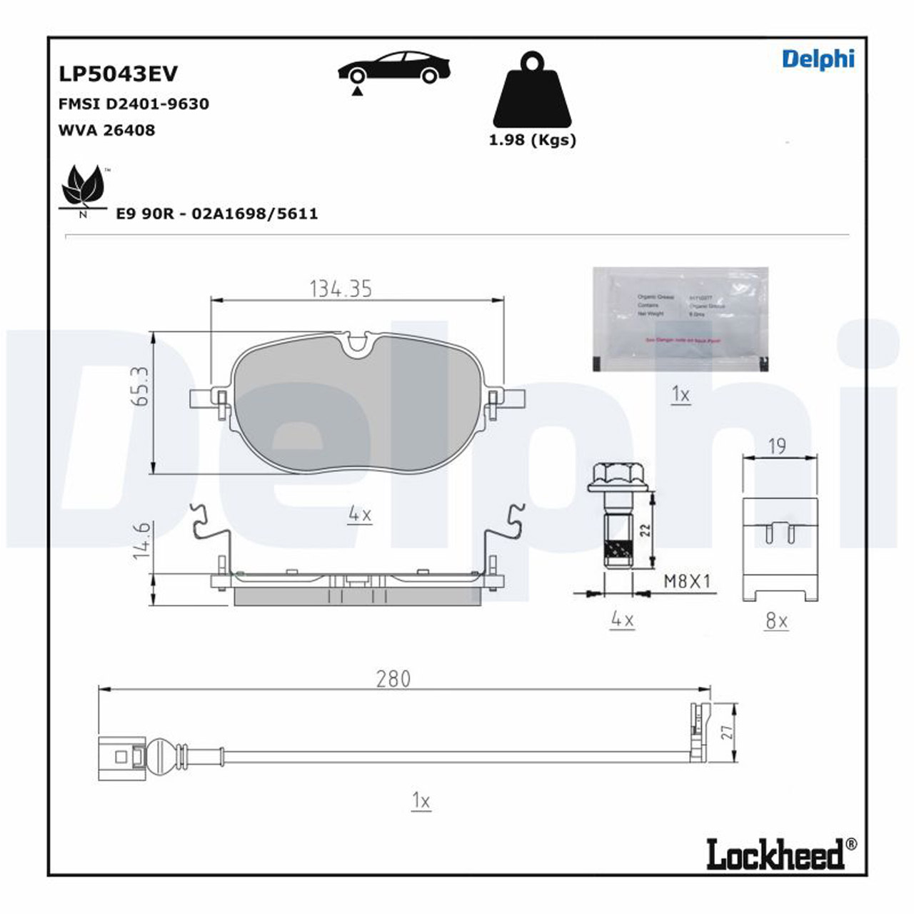 DELPHI LP5043EV Bremsbeläge + Sensor CUPRA Born (K11) VW ID.3 (E11, E12) vorne 1EA698151L