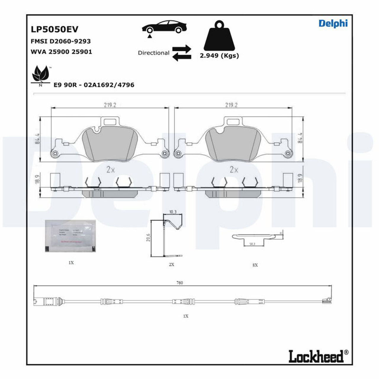 DELPHI LP5050EV Bremsbeläge Bremsklötze BMW i4 G26 mit 348mm Scheiben vorne 34106898192