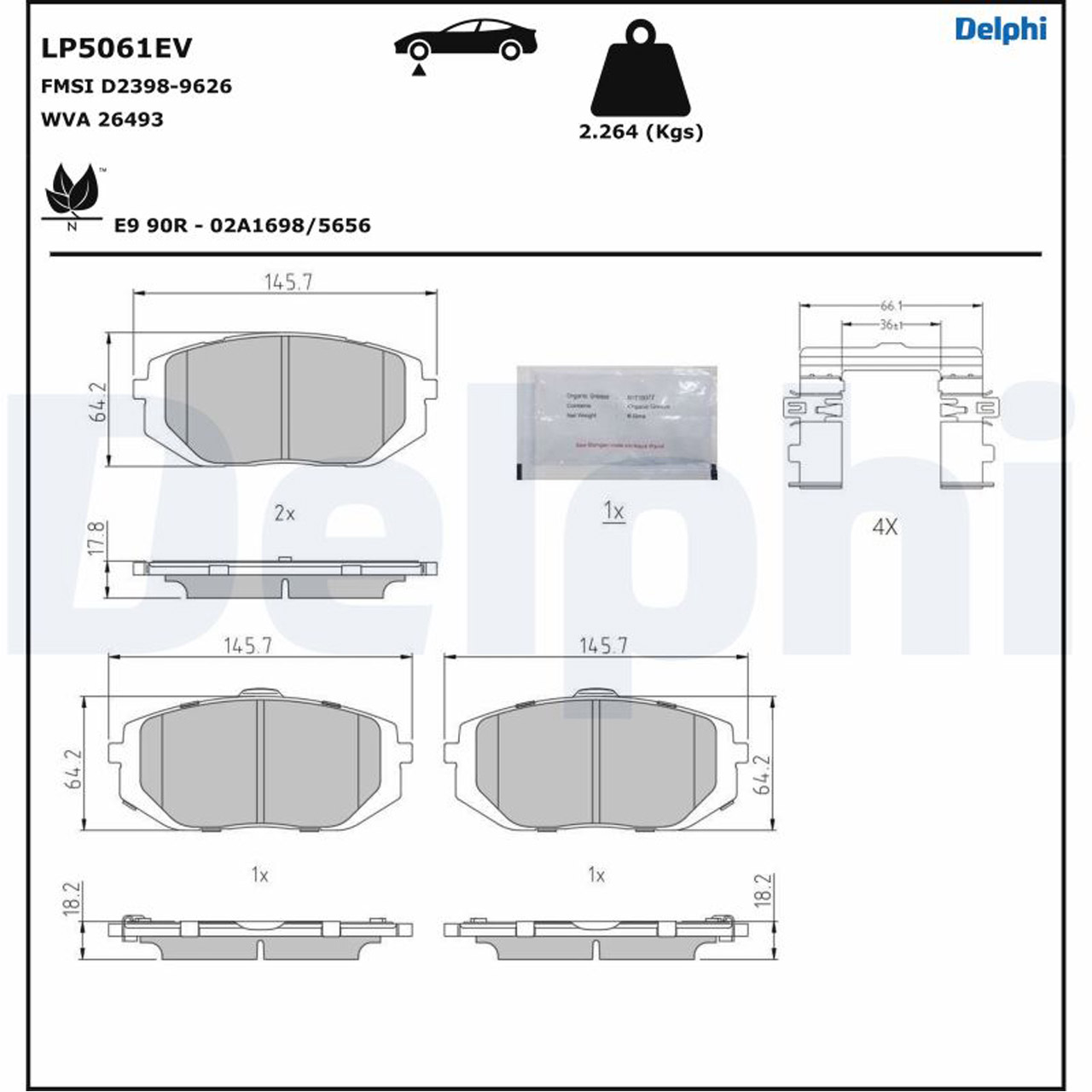 DELPHI LP5061EV Bremsbeläge HYUNDAI Ioniq 5 (NE) 6 (CE) EV6 / GT (CV) vorne 58101GIA60