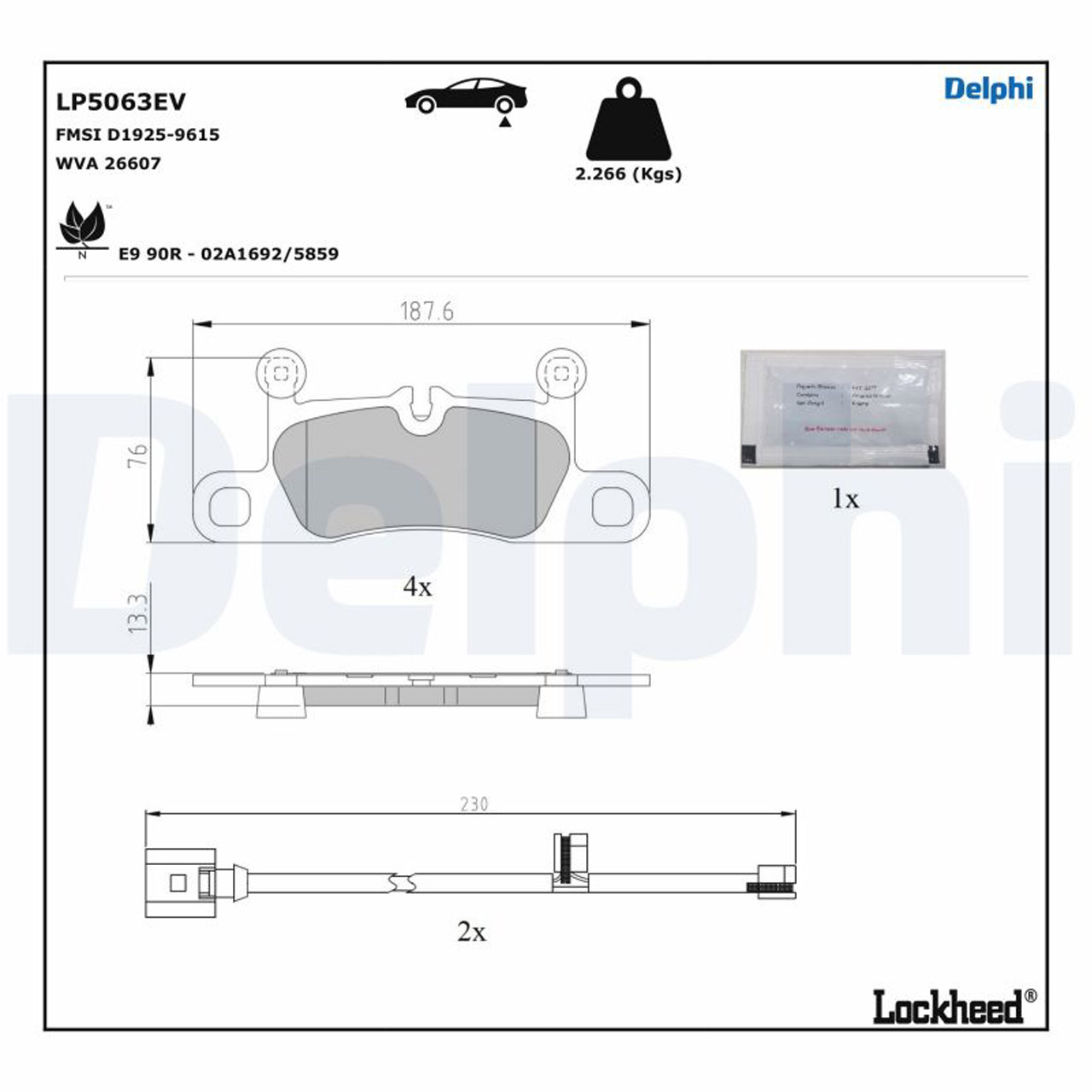 DELPHI LP5063EV Bremsbeläge AUDI E-Tron GT (F83) PORSCHE Taycan (Y1) hinten 9J1698451F