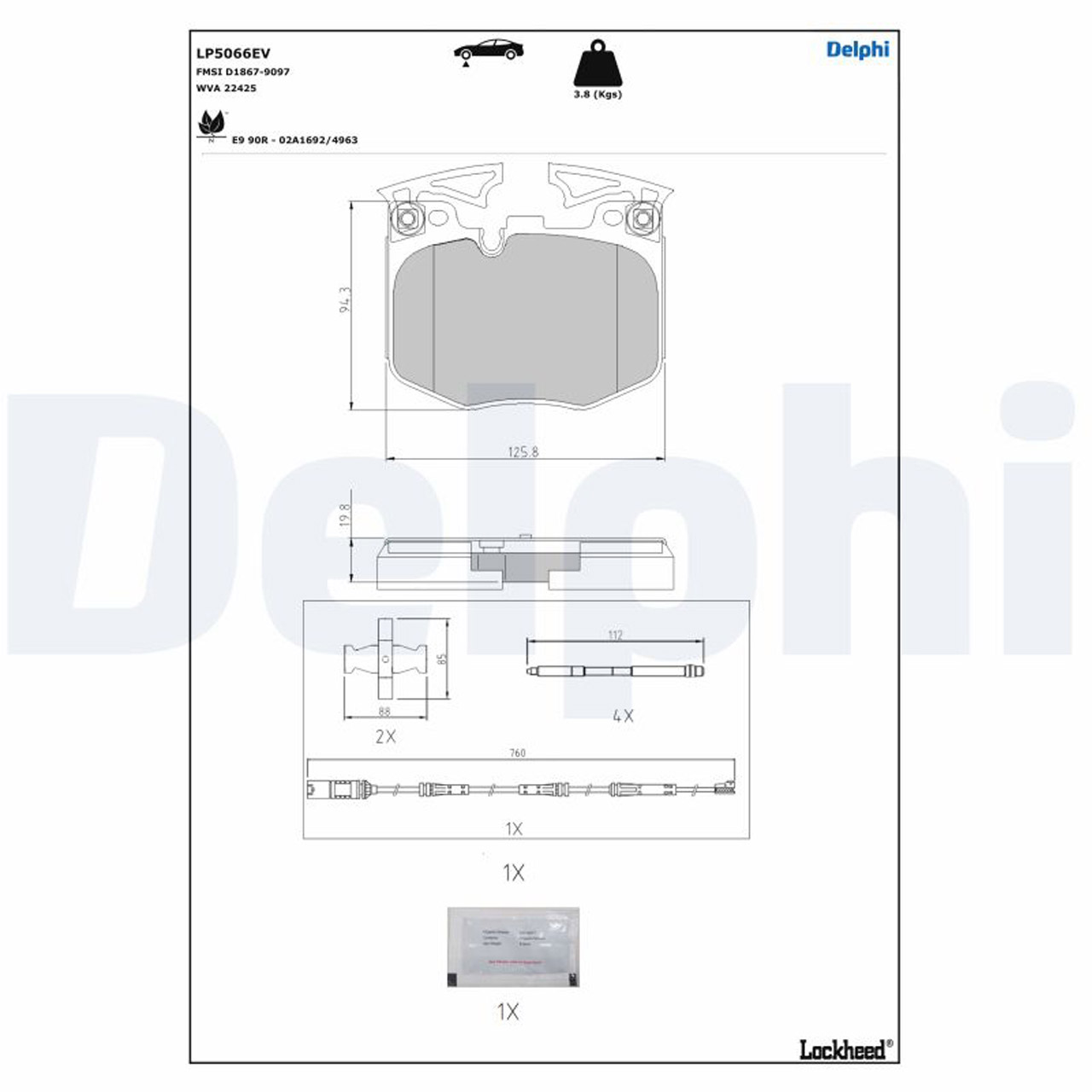 DELPHI LP5066EV Bremsbeläge BMW i4 G26 iX I20 mit 348mm Scheiben vorne 34116889570