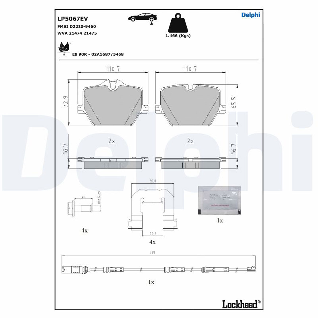 DELPHI LP5067EV Bremsbeläge Bremsklötze BMW i4 G26 mit 345mm Scheiben hinten 34206888835