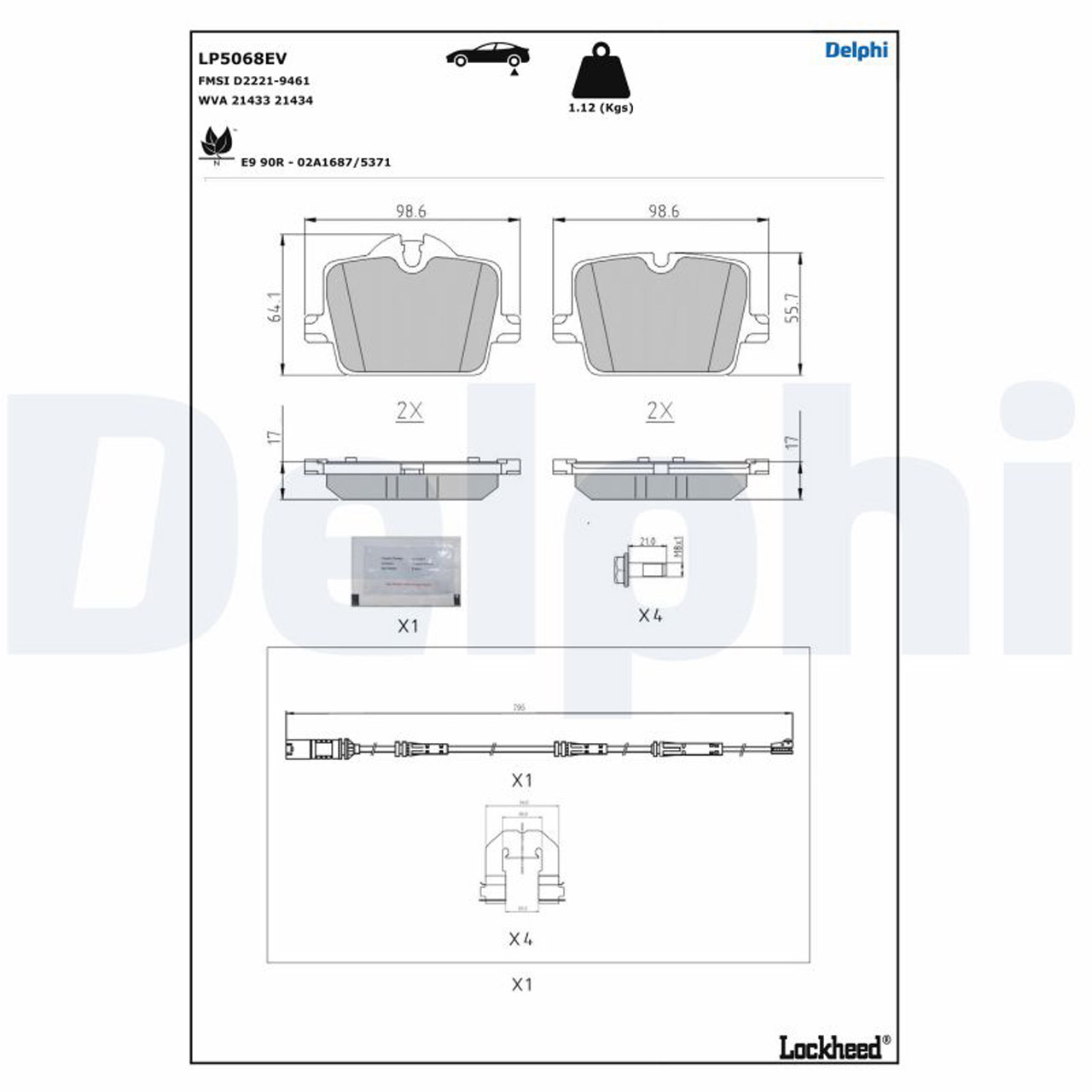 DELPHI LP5068EV Bremsbeläge BMW i4 G26 eDrive35 eDrive40 mit 330mm Scheiben hinten