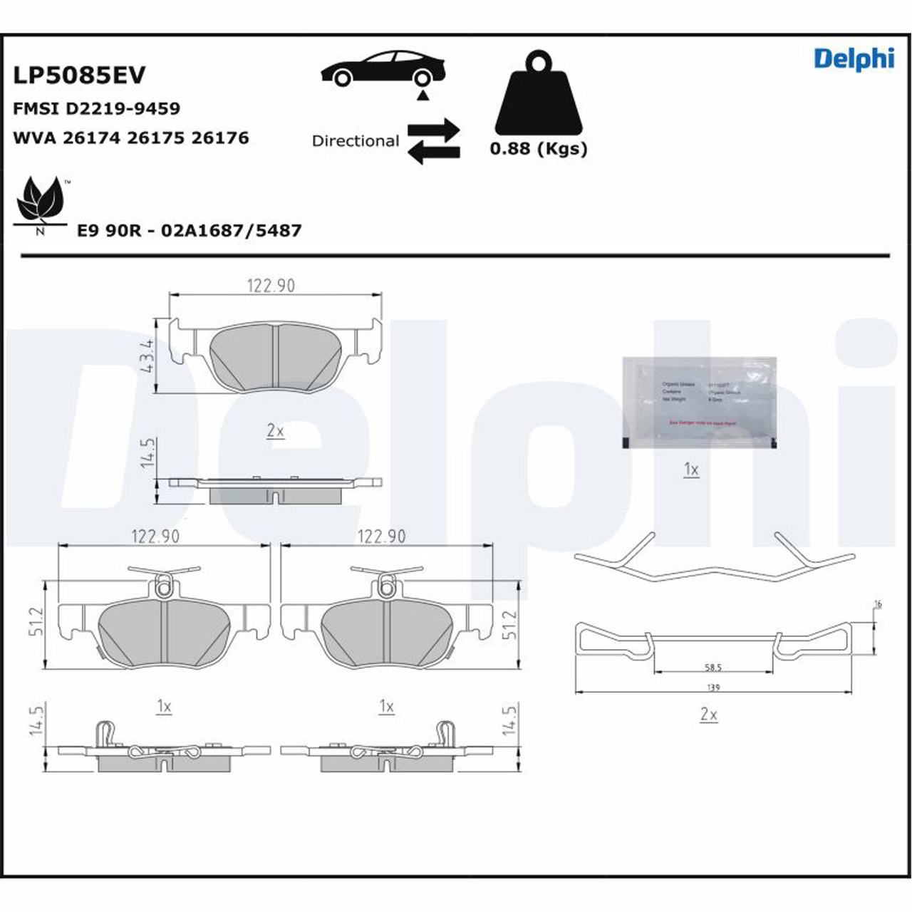 DELPHI LP5085EV Bremsbeläge Bremsklötze MAZDA MX-30 (DR) e-SKYACTIV hinten DFZ52643ZA