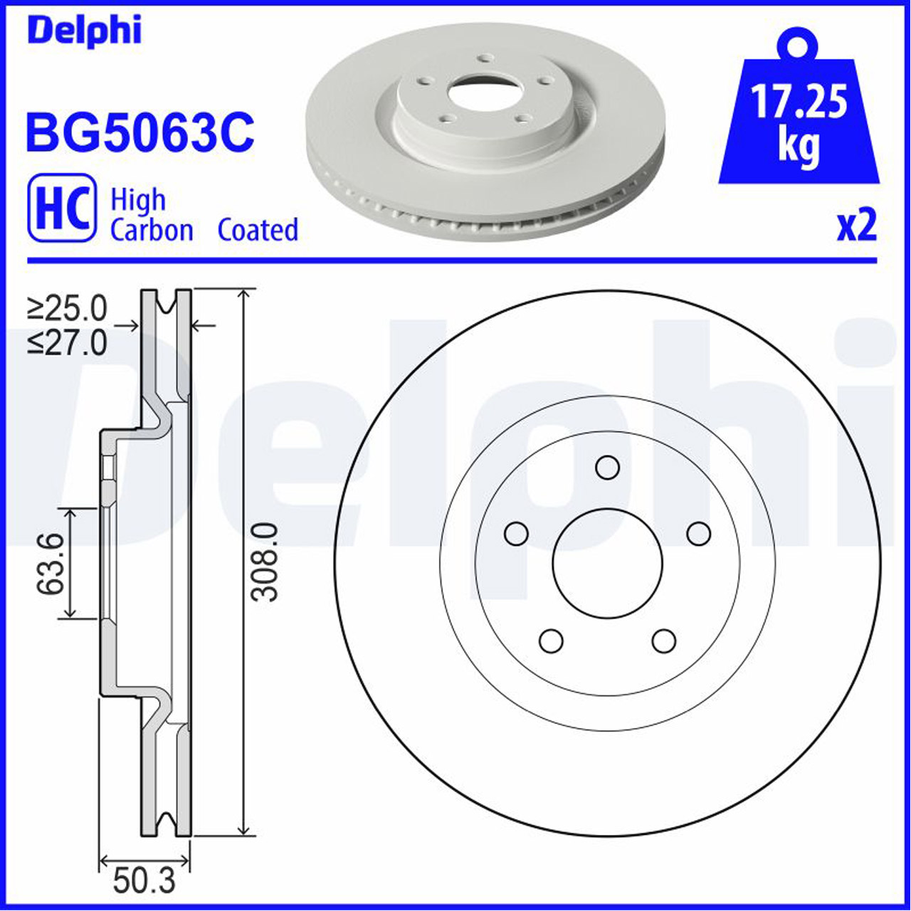 DELPHI BG5063C Bremsscheiben Satz FORD Focus 4 MK4 Kuga 3 MK3 vorne 2305506