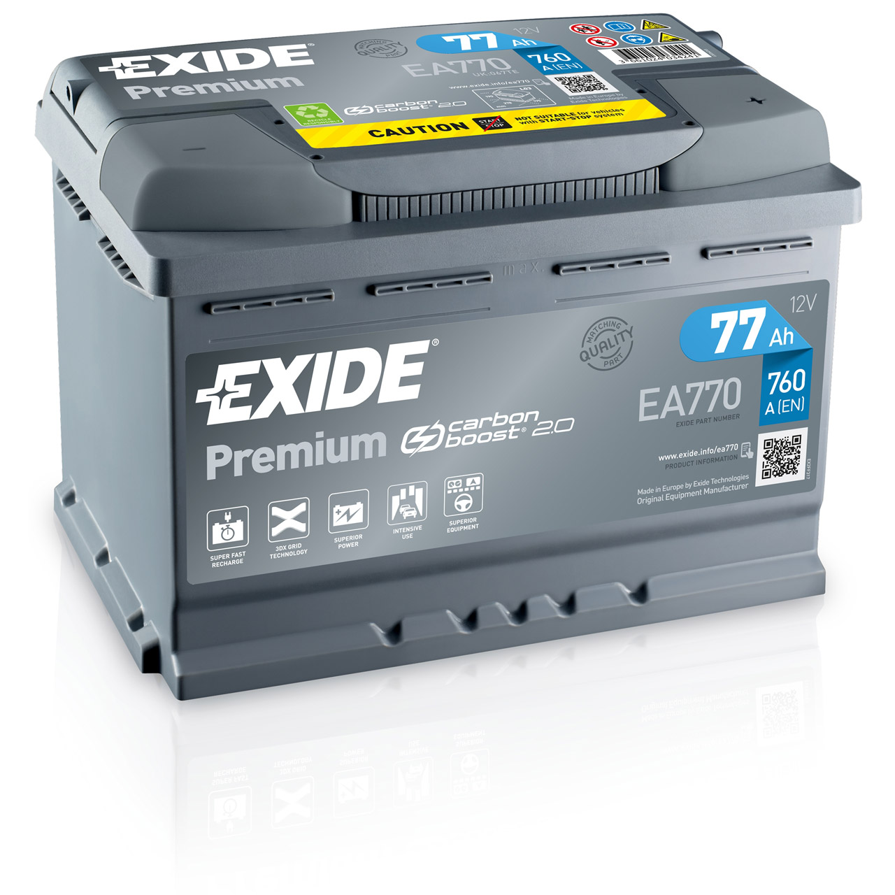 Exide EA770 Premium Carbon Boost Autobatterie 77Ah