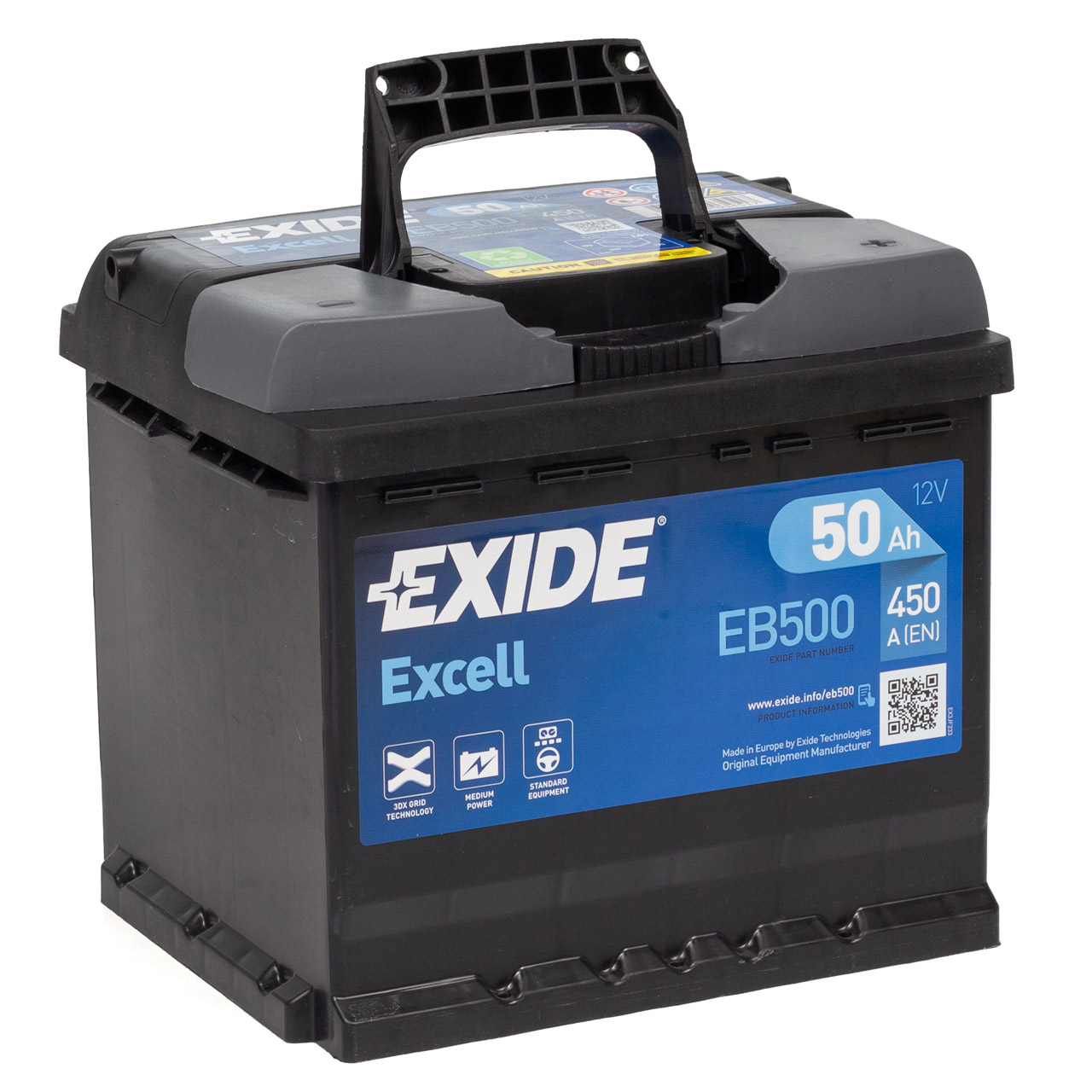 EXIDE EB500 EXCELL Autobatterie Batterie Starterbatterie 12V 50Ah