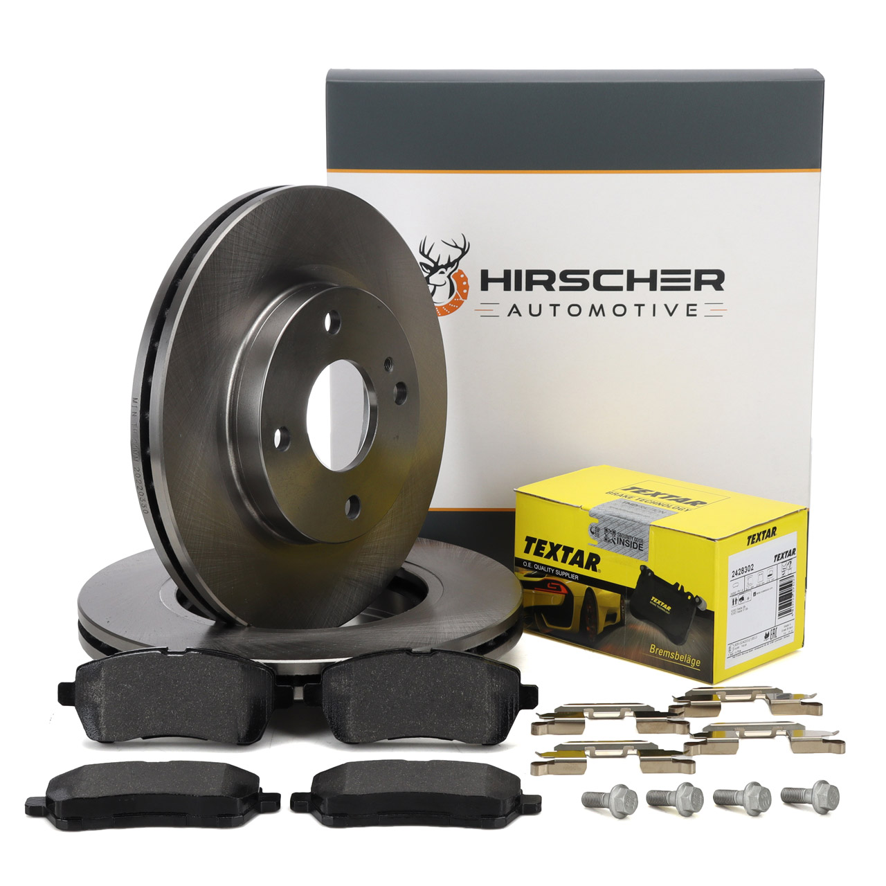 HIRSCHER Bremsscheiben + TEXTAR Bremsbeläge FORD Fiesta 6 1.0-1.6 Ti 1.4-1.6 TDCi vorne