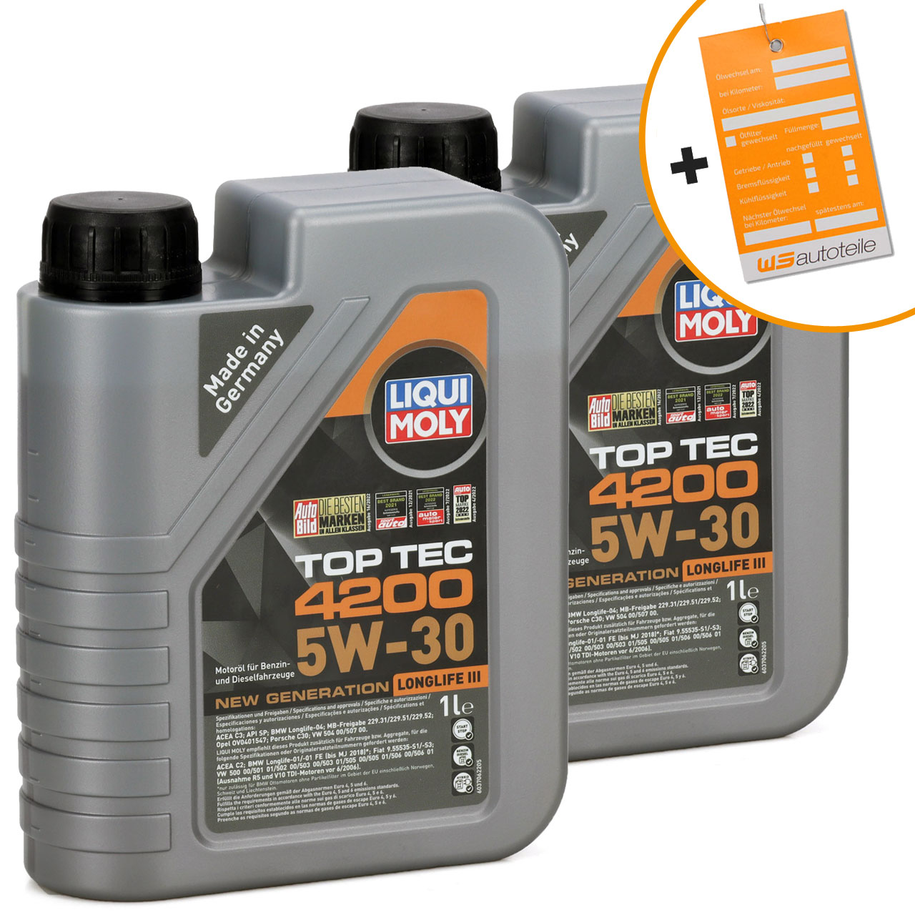 2L 2 Liter LIQUI MOLY 3706 TOP TEC 4200 5W30 Motoröl NEW GEN VW 504.00 507.00 BMW LL-04