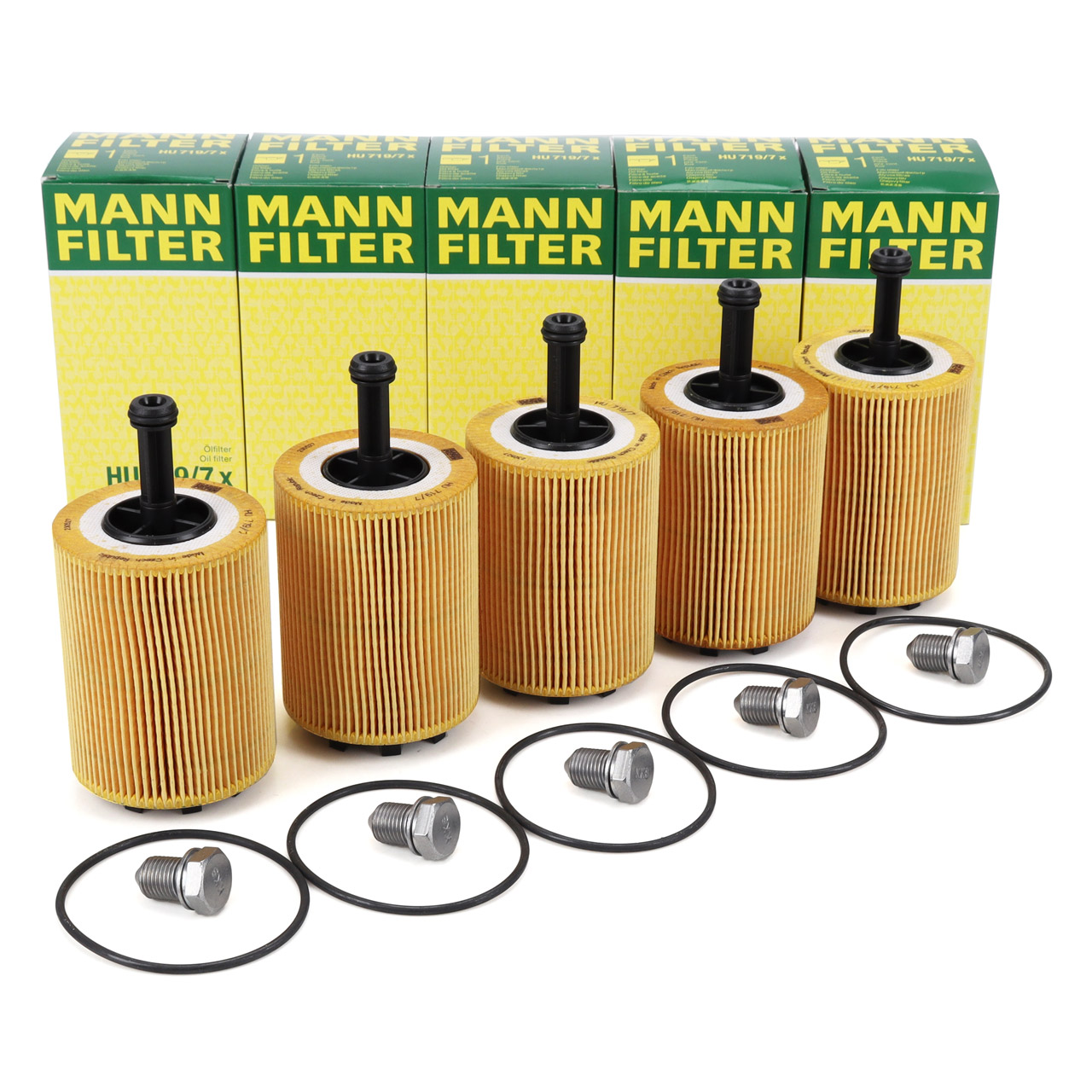 5x MANN Ölfilter + Schraube VW Golf 4 5 6 Passat Polo Sharan Touran T4 T5 1.2-2.5 TDI