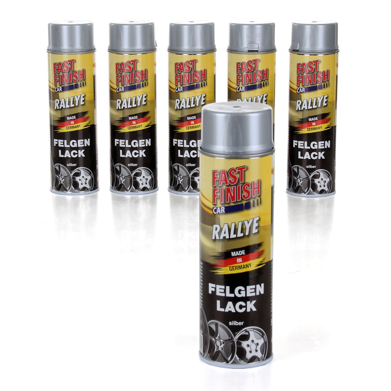 6x 500 ml FAST FINISH Rallye Felgenlack Felgenfarbe Silber Spraydose 292842