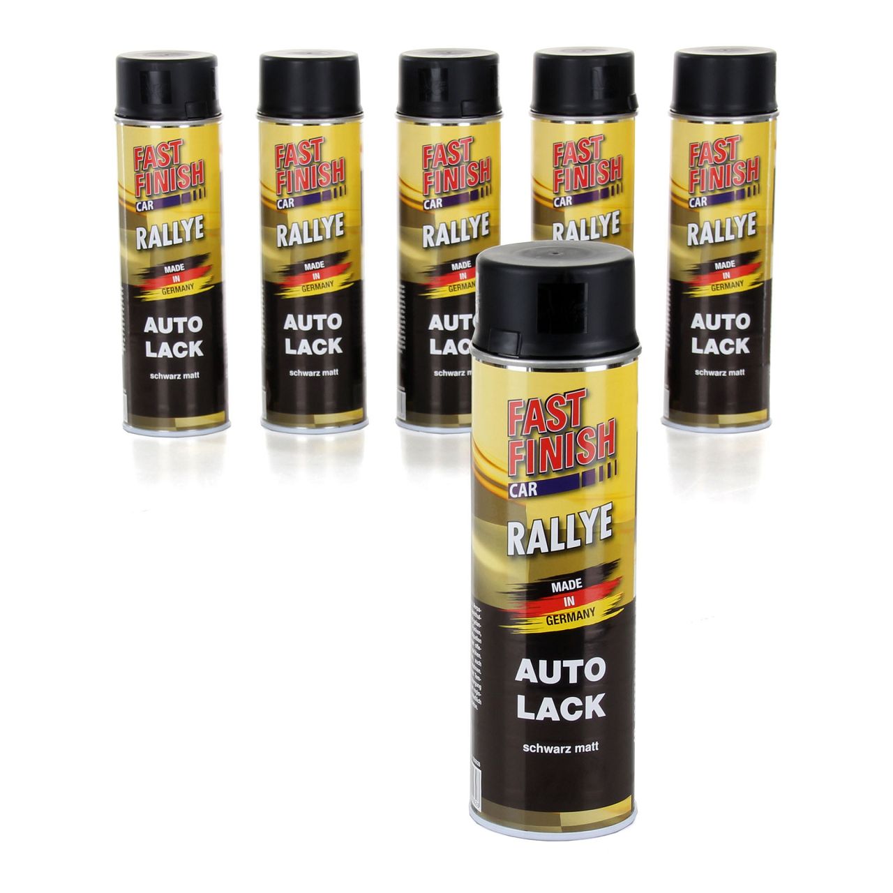 6x 500 ml FAST FINISH Rallye Autolack Lackspray Schwarz Matt Spraydose 292828