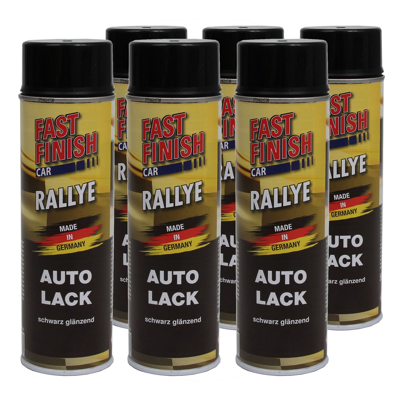 6x 500 ml FAST FINISH Rallye Autolack Lackspray Schwarz Glänzend Spraydose