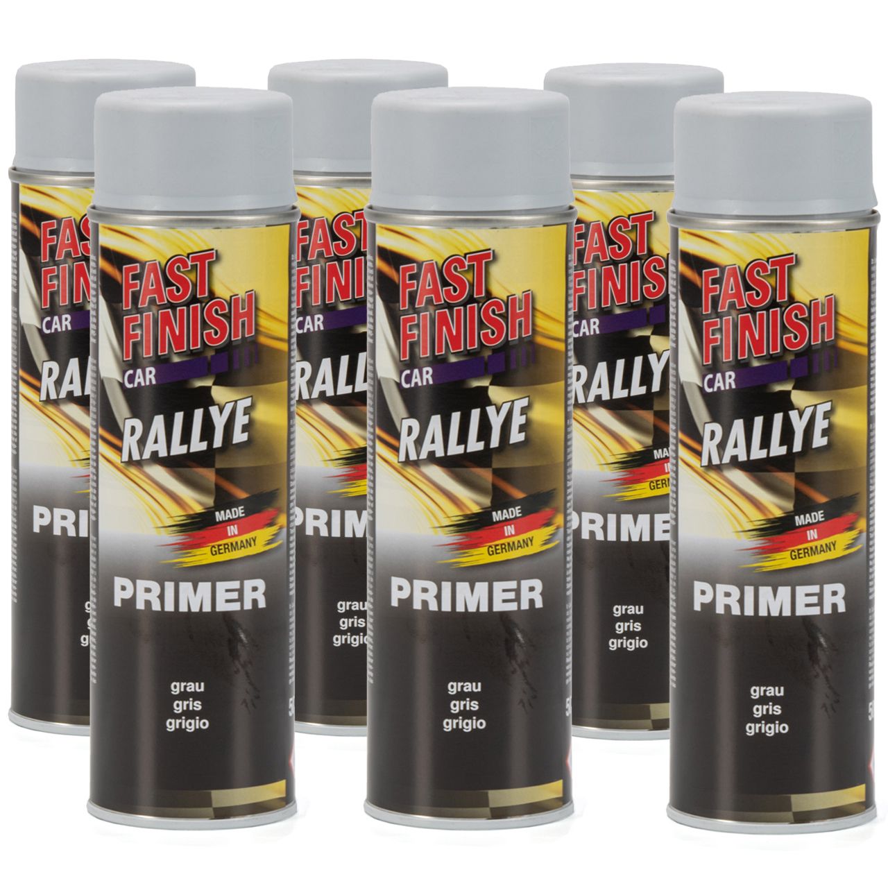 6x 500 ml FAST FINISH Car Rallye Haftgrund Grundierung Grau Spraydose 292811