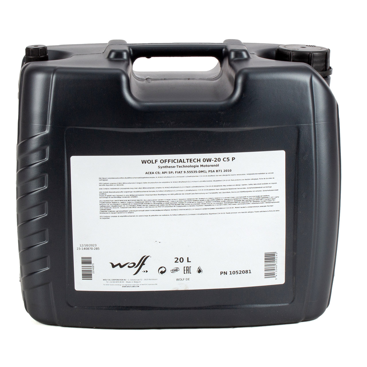 20L 20 Liter WOLF OFFICIALTECH 0W-20 C5 P Motoröl Öl Fiat 9.55535-DM1 PSA B71 2010