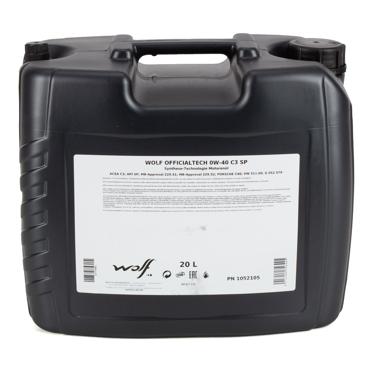 20L 20 Liter WOLF OFFICIALTECH 0W-40 C3 SP Motoröl Öl SPI SN SP MB 229.31/51/52