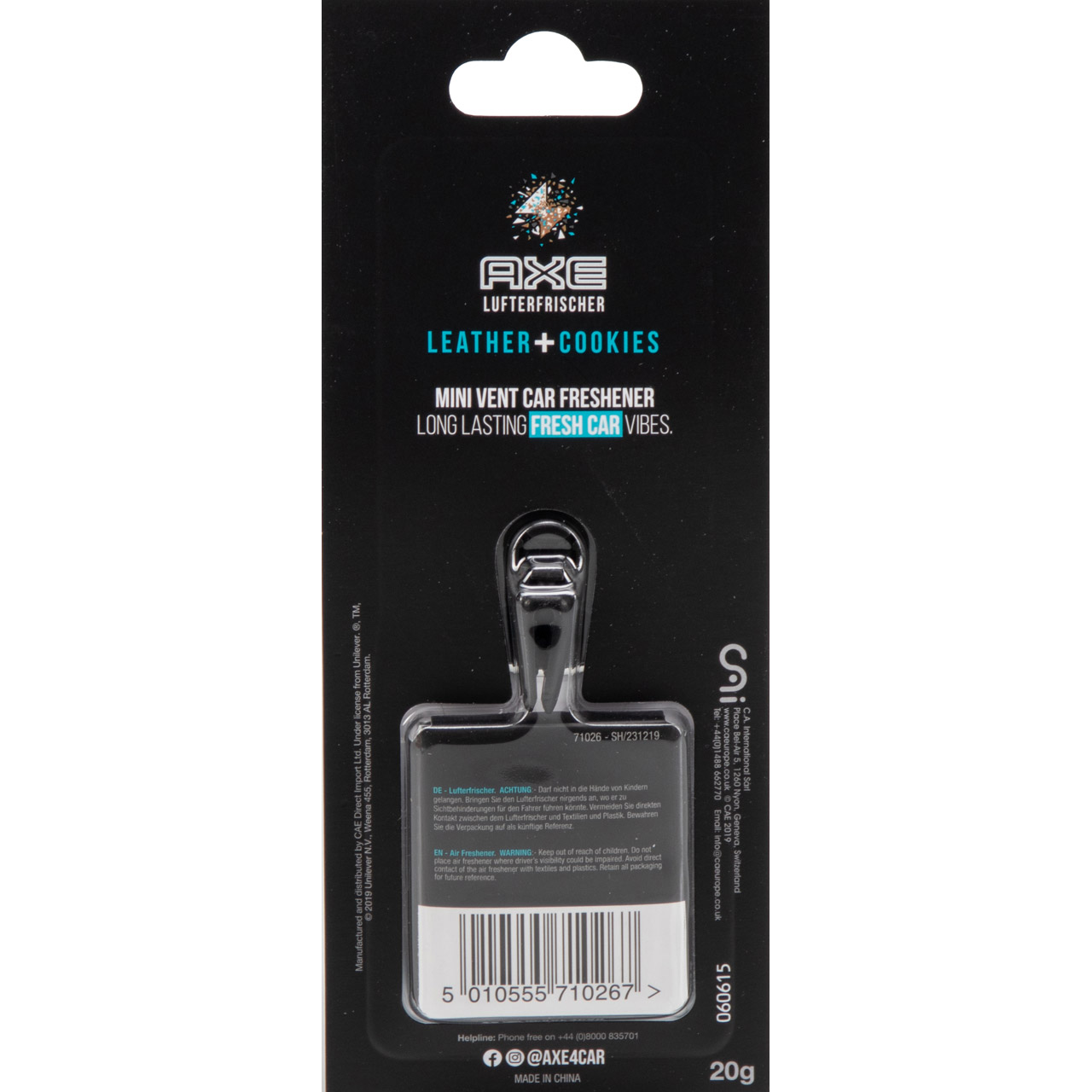 AXE Mini Vent Lufterfrischer Autoduft Innenraumduft COLLISION LEATHER + COOKIE 20g